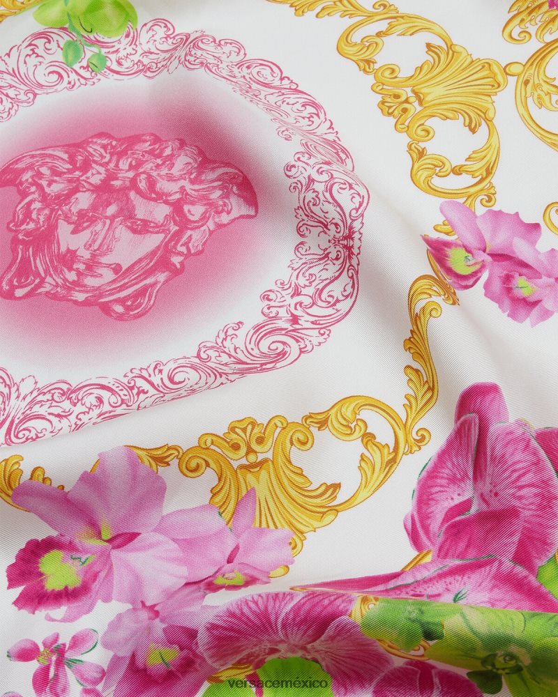 Versace fular de seda grande orquídea medusa blanco y estampado accesorios mujer 84626J930