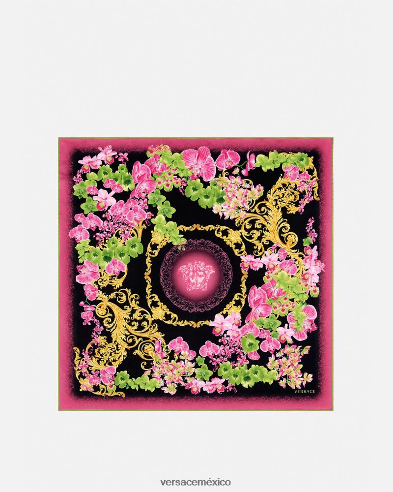 Versace fular de seda grande orquídea medusa negro y estampado accesorios mujer 84626J929