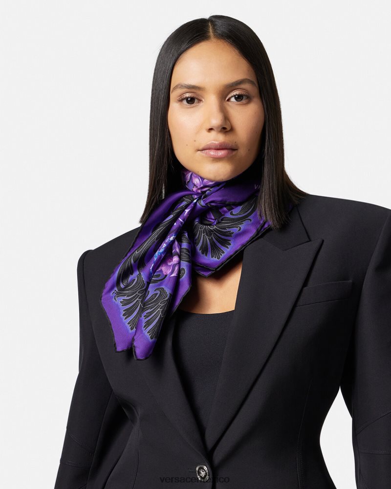 Versace fular grande de seda barroco orquídea violeta y estampado accesorios mujer 84626J919