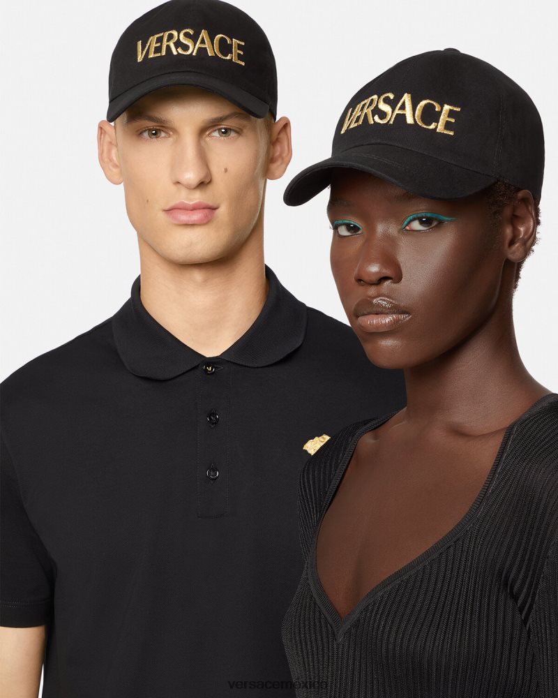 Versace gorra con logo bordado negro accesorios mujer 84626J878