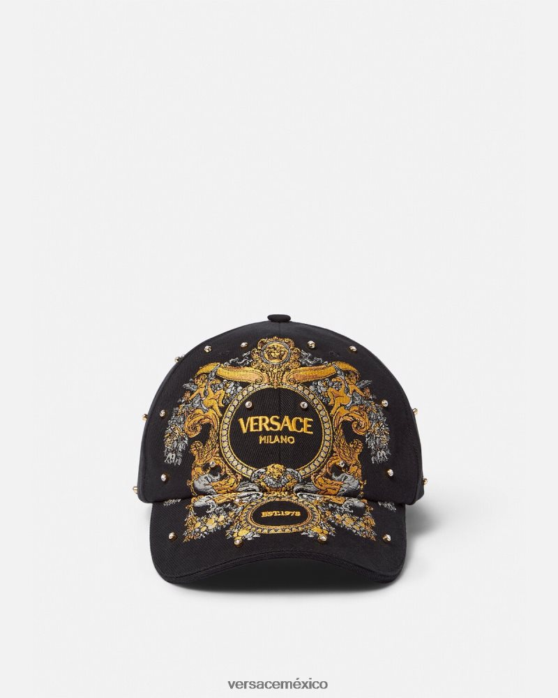 Versace gorra de béisbol con rejilla de cristal barroco negro accesorios mujer 84626J908