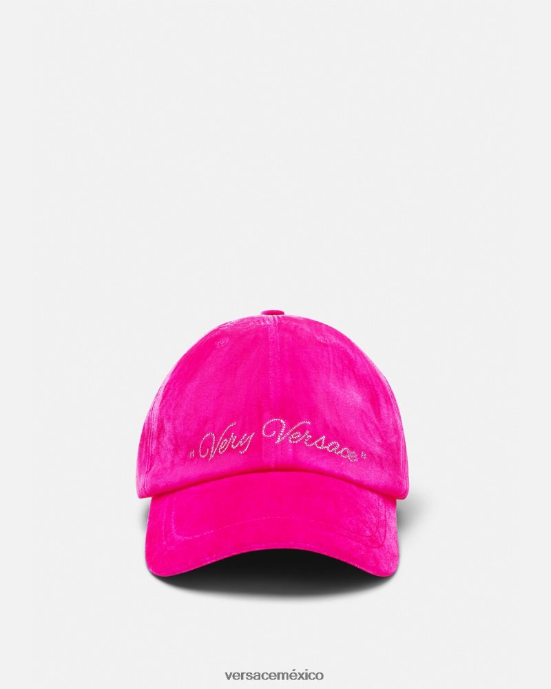Versace gorra de béisbol de terciopelo fucsia accesorios mujer 84626J912