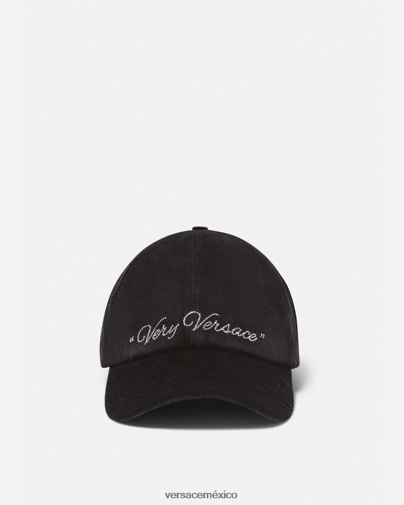 Versace gorra de béisbol de terciopelo negro accesorios mujer 84626J911