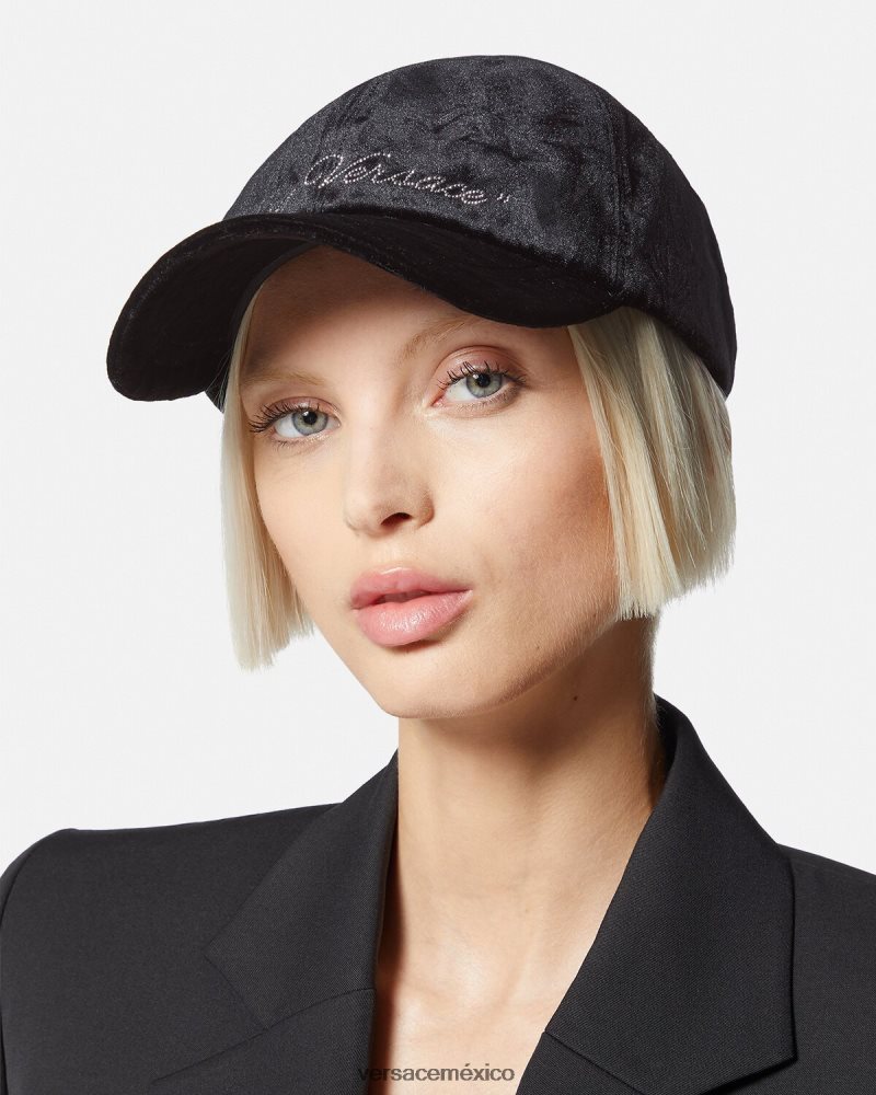 Versace gorra de béisbol de terciopelo negro accesorios mujer 84626J911