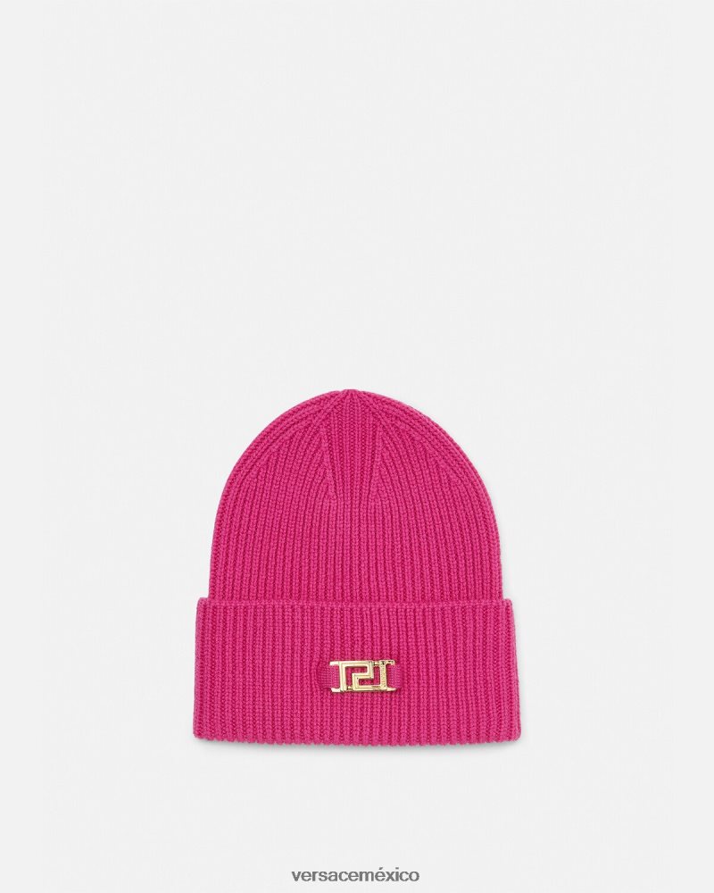 Versace gorro de canalé con greca fucsia accesorios mujer 84626J877