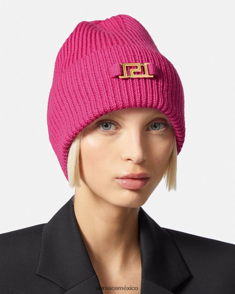 Versace gorro de canalé con greca fucsia accesorios mujer 84626J877