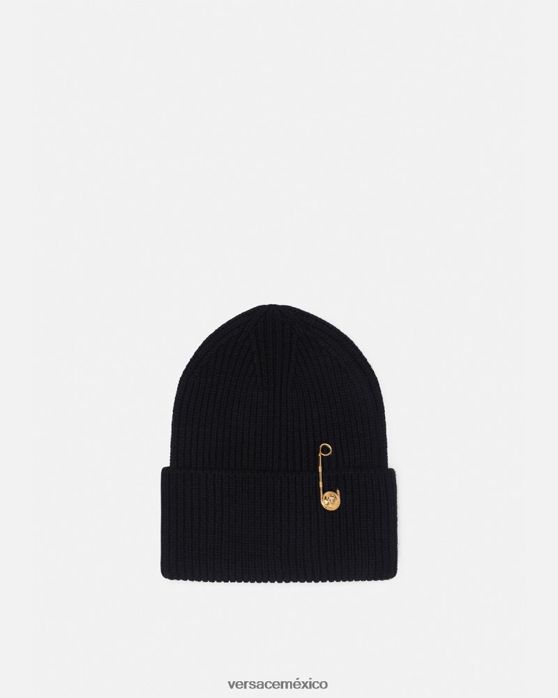 Versace gorro de canalé con imperdible negro accesorios mujer 84626J882