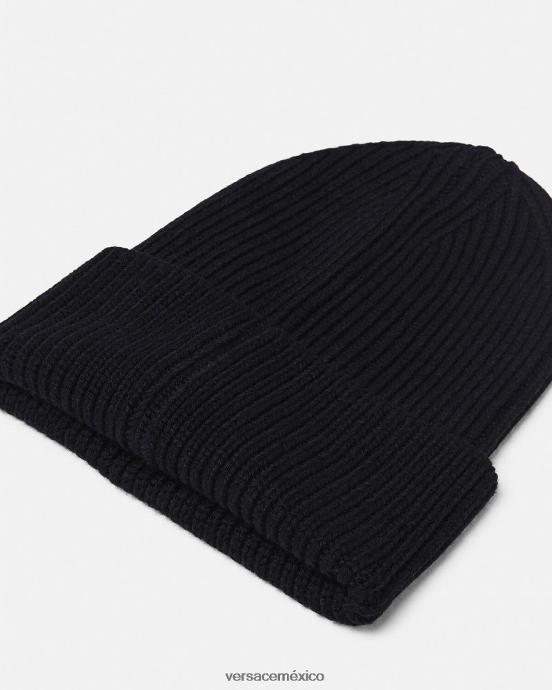 Versace gorro de canalé con imperdible negro accesorios mujer 84626J882