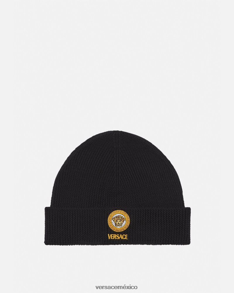 Versace gorro de punto con logo de Medusa negro accesorios mujer 84626J907
