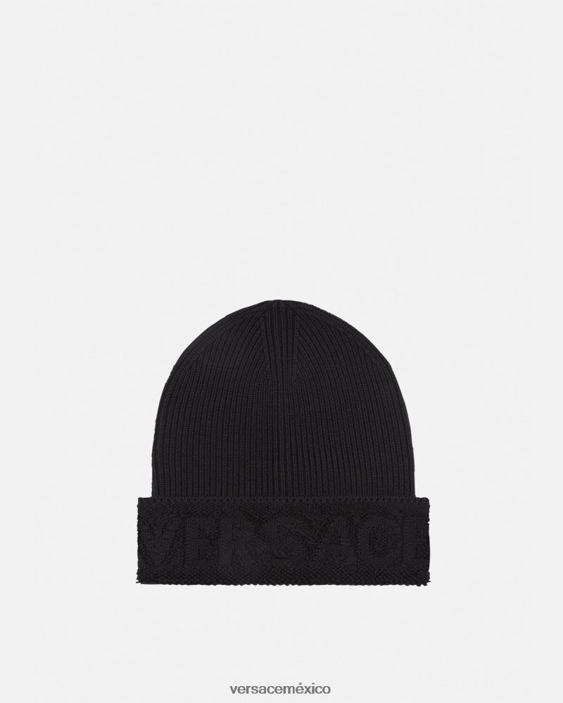 Versace gorro de punto con logo negro accesorios mujer 84626J906