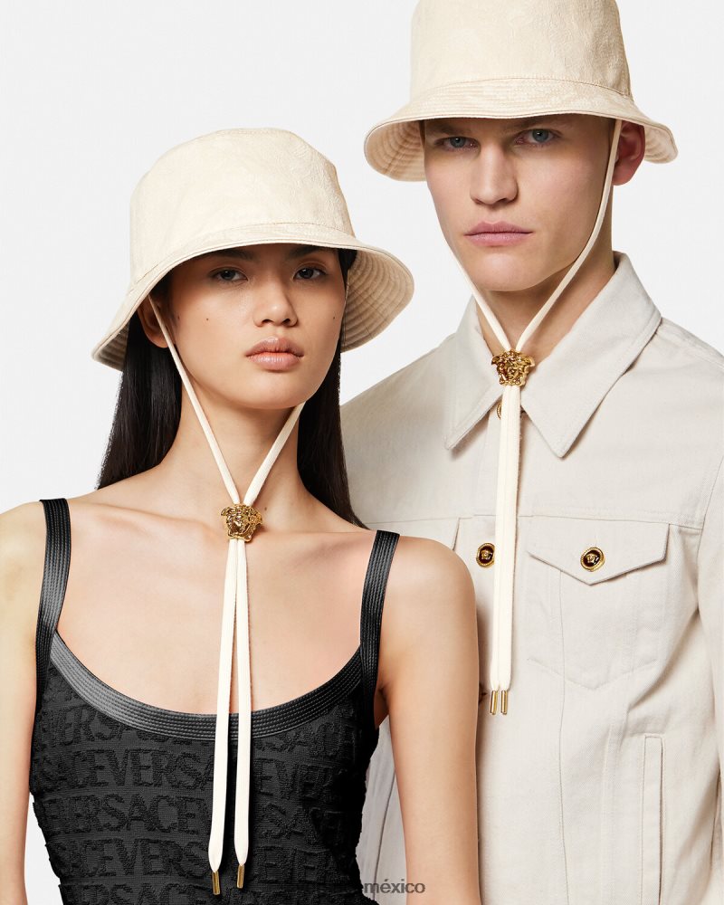 Versace sombrero de pescador con silueta barroca beige accesorios mujer 84626J870
