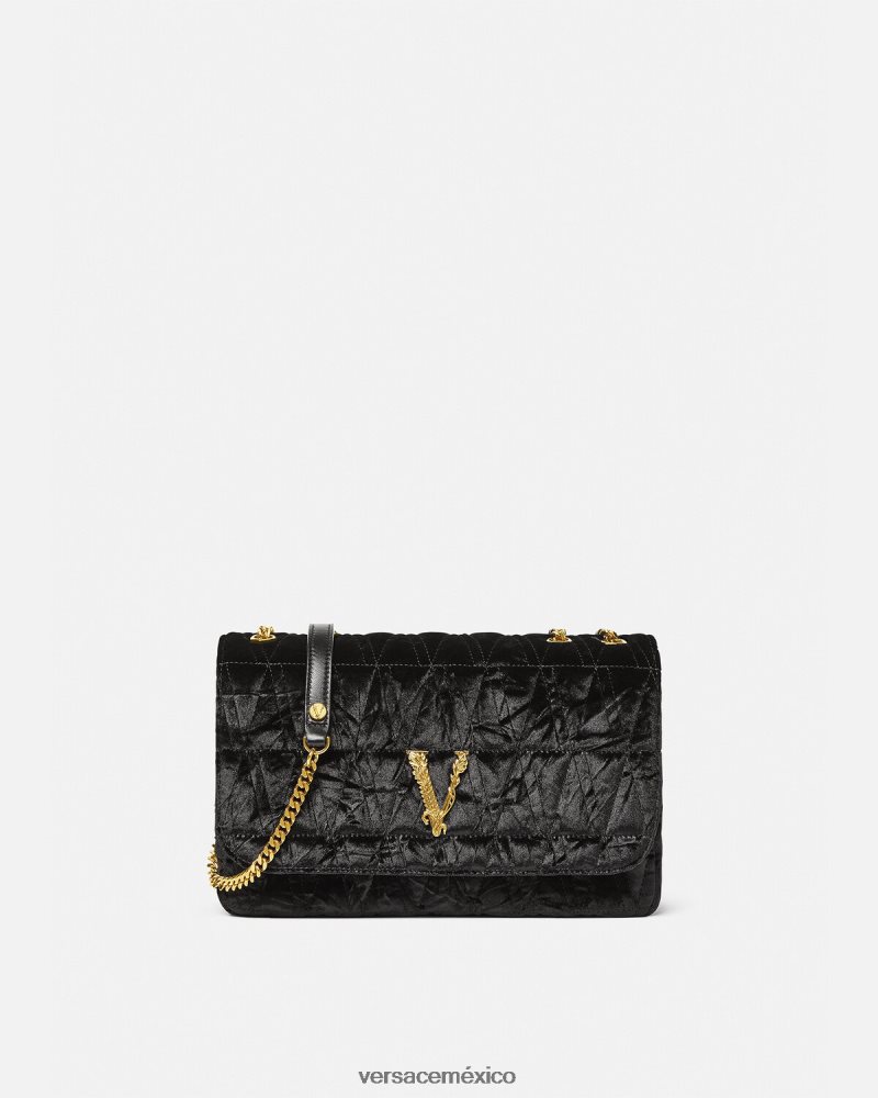 Versace bolso de hombro virtus de terciopelo negro bolsas mujer 84626J373