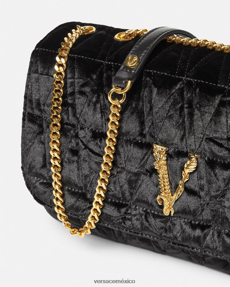 Versace bolso de hombro virtus de terciopelo negro bolsas mujer 84626J373