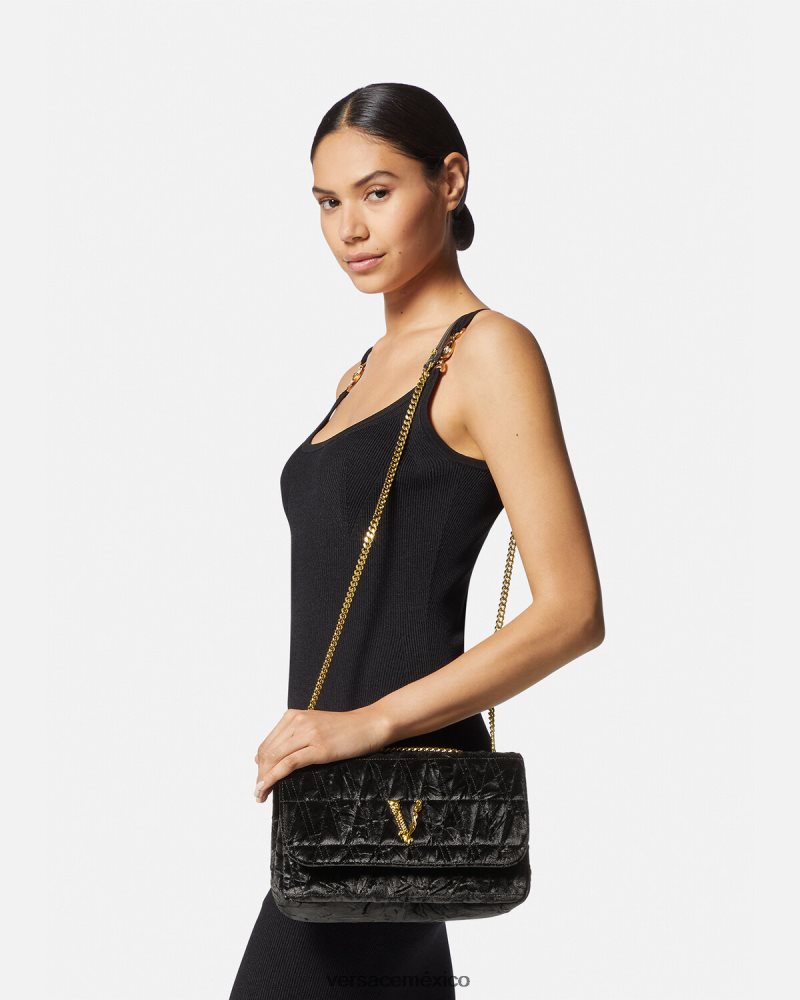 Versace bolso de hombro virtus de terciopelo negro bolsas mujer 84626J373