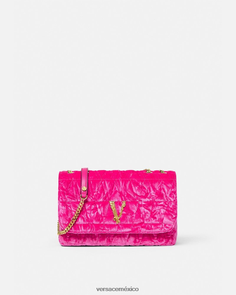 Versace bolso de hombro virtus de terciopelo rosa bolsas mujer 84626J376