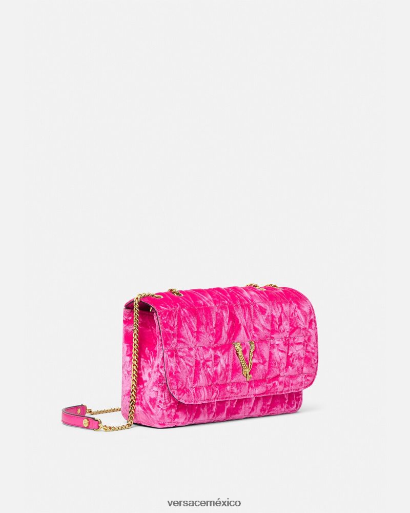 Versace bolso de hombro virtus de terciopelo rosa bolsas mujer 84626J376