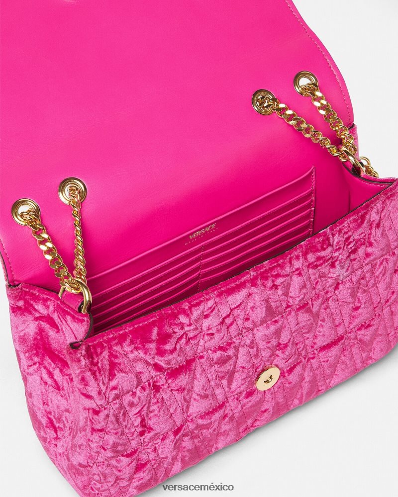 Versace bolso de hombro virtus de terciopelo rosa bolsas mujer 84626J376