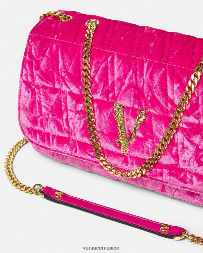 Versace bolso de hombro virtus de terciopelo rosa bolsas mujer 84626J376