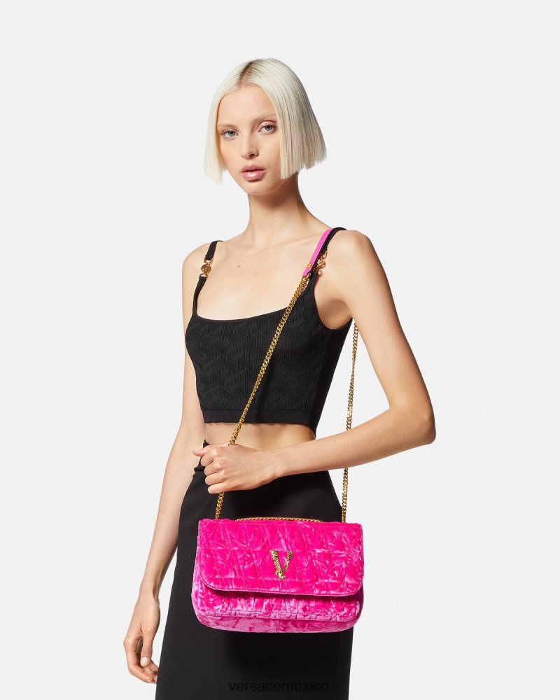 Versace bolso de hombro virtus de terciopelo rosa bolsas mujer 84626J376