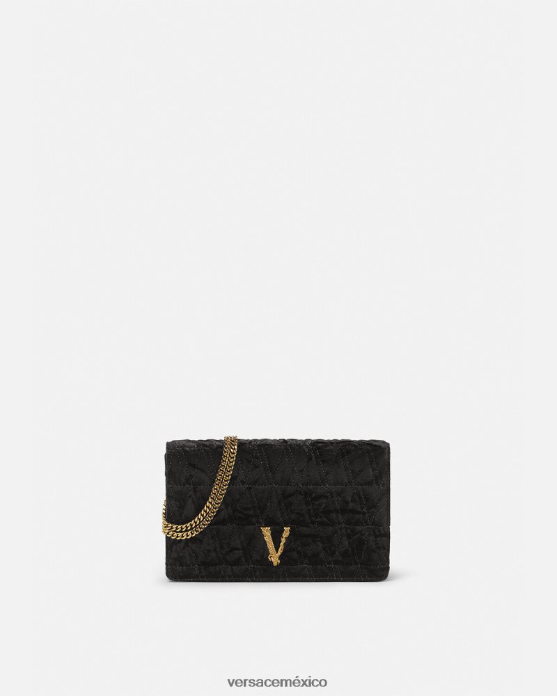 Versace bolso de mano virtus de terciopelo negro bolsas mujer 84626J378