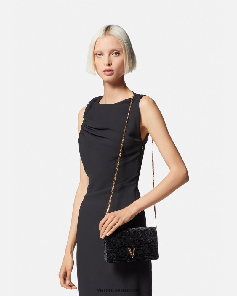 Versace bolso de mano virtus de terciopelo negro bolsas mujer 84626J378