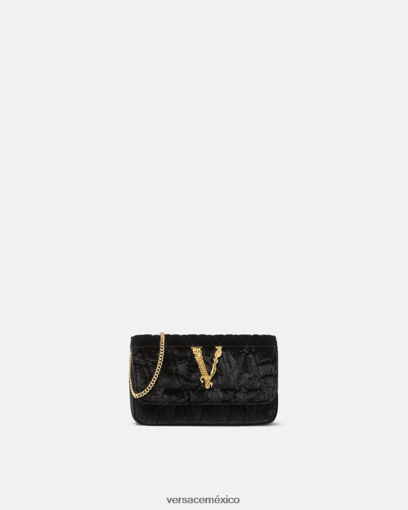 Versace bolso mini virtus de terciopelo negro bolsas mujer 84626J377