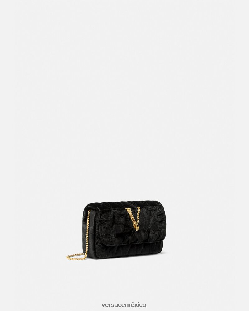Versace bolso mini virtus de terciopelo negro bolsas mujer 84626J377