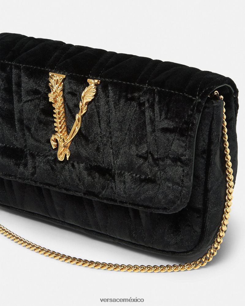 Versace bolso mini virtus de terciopelo negro bolsas mujer 84626J377
