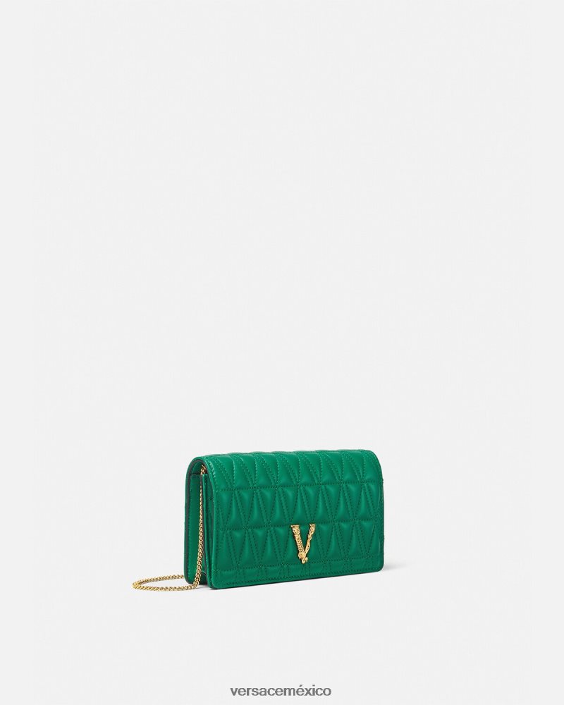 Versace embrague virtuoso verde bolsas mujer 84626J370