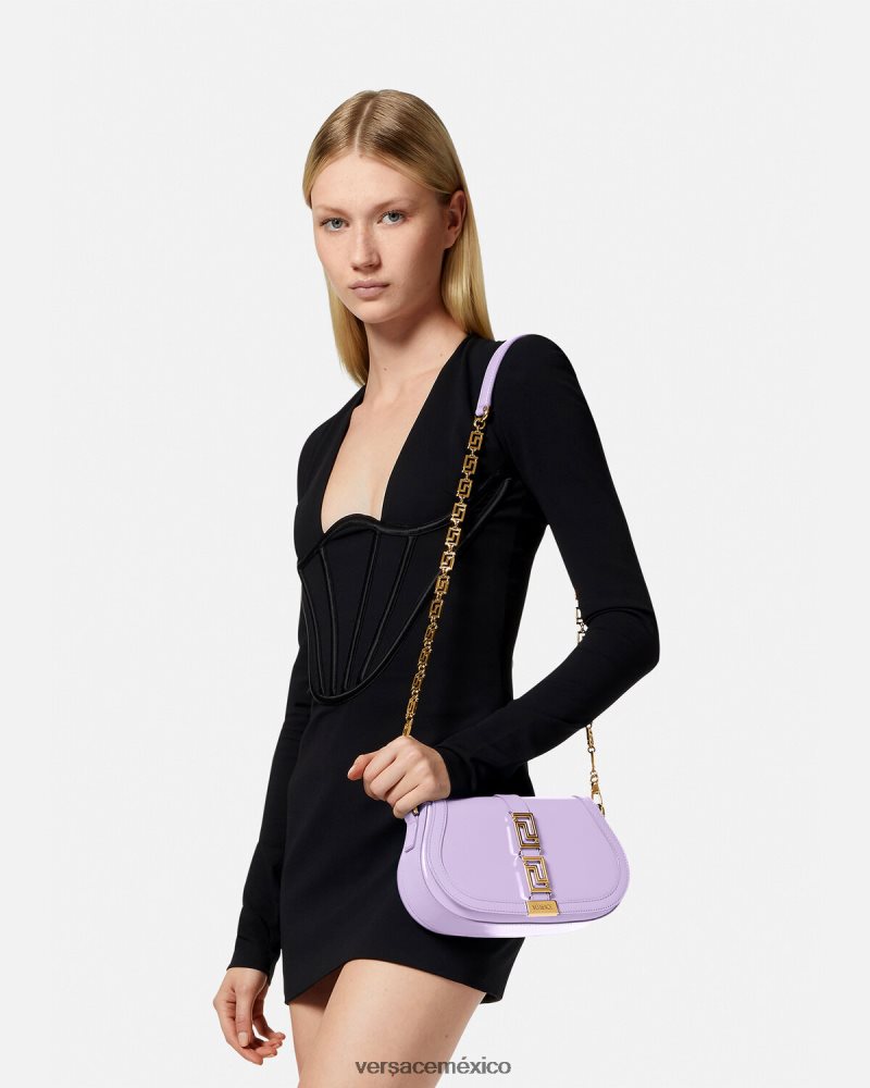 Versace bolso de hombro con greca diosa lila bolsas mujer 84626J265