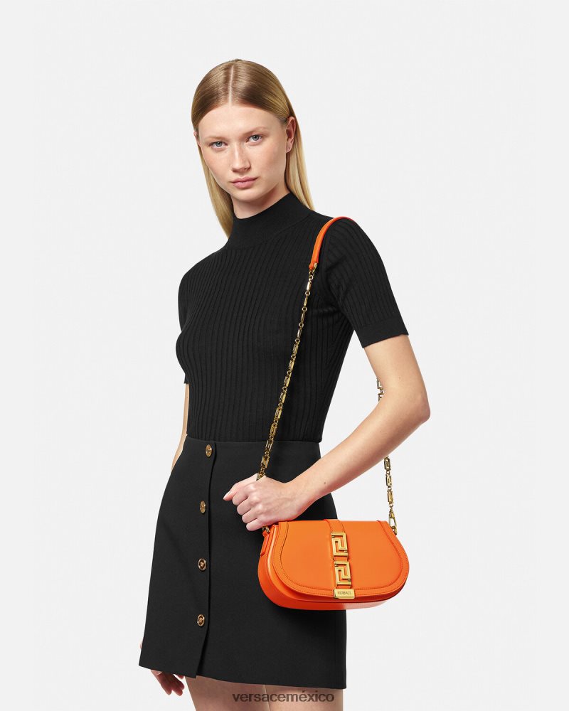 Versace bolso de hombro con greca diosa naranja bolsas mujer 84626J250