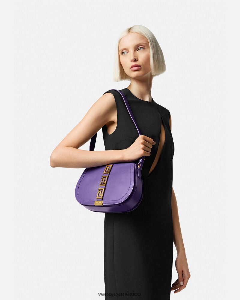 Versace bolso de hombro grande con greca diosa Violeta bolsas mujer 84626J271