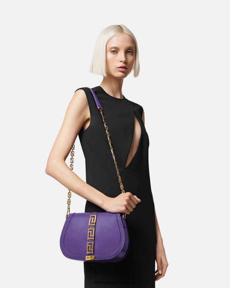 Versace bolso de hombro grande con greca diosa Violeta bolsas mujer 84626J271