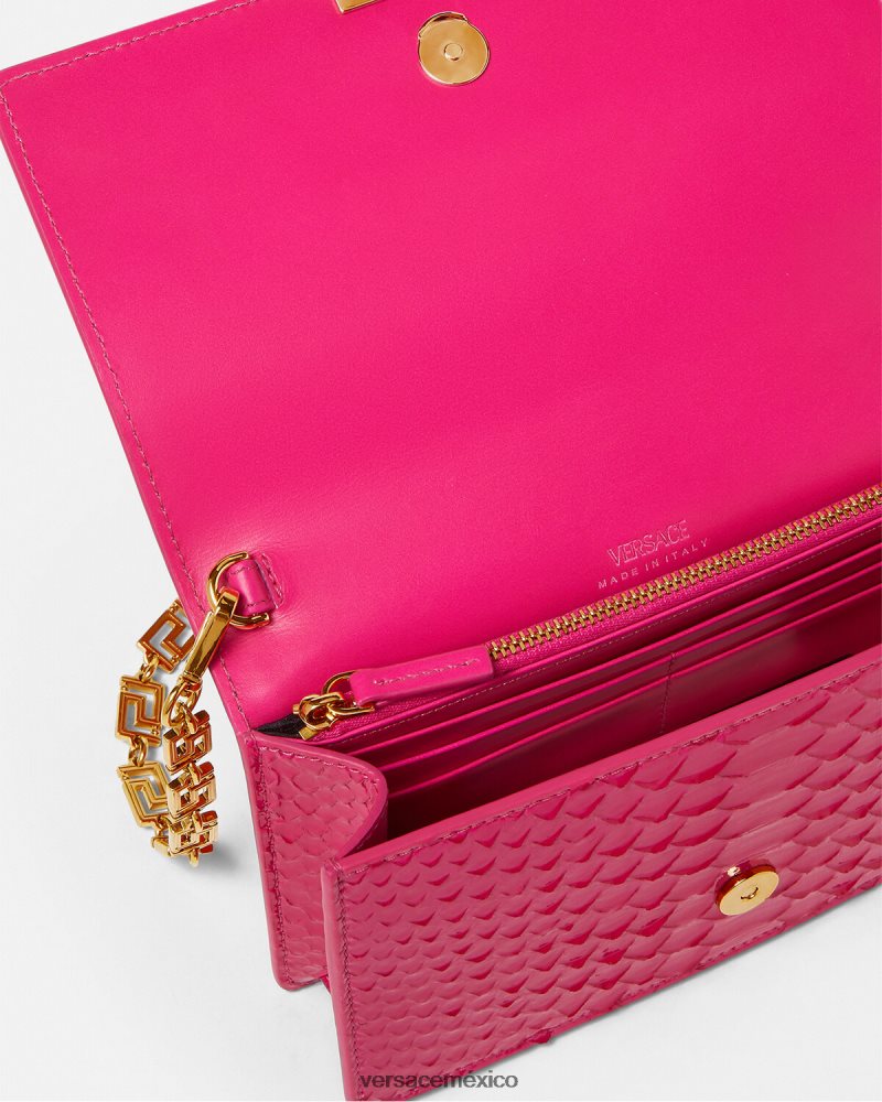 Versace bolso mini con greca diosa de pitón rosa bolsas mujer 84626J258