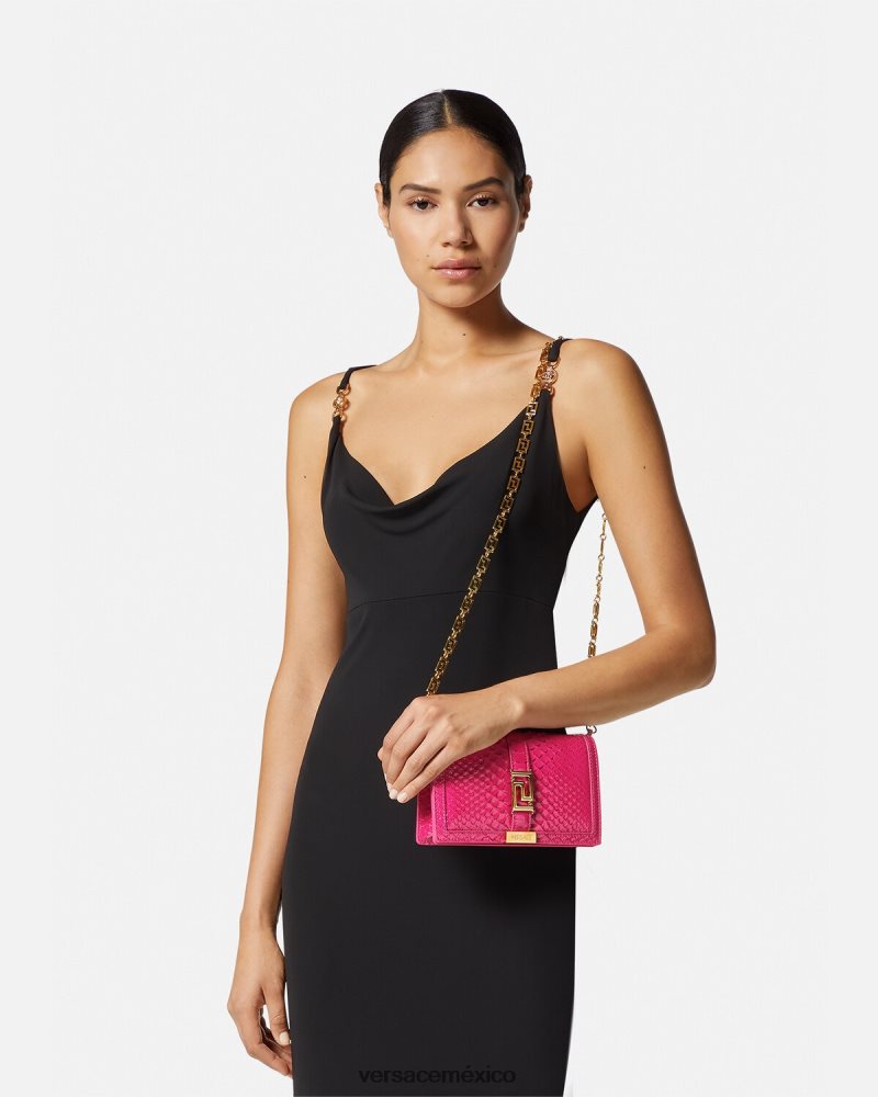 Versace bolso mini con greca diosa de pitón rosa bolsas mujer 84626J258