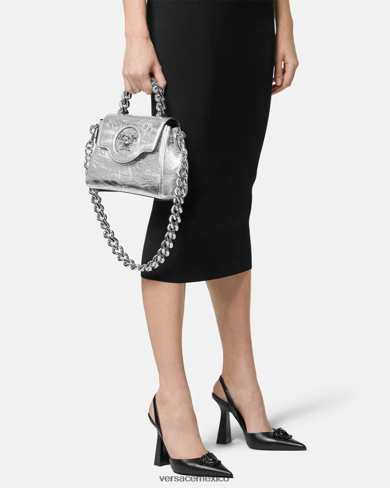 Versace bolso de mano la medusa metalizado pequeño gris bolsas mujer 84626J305
