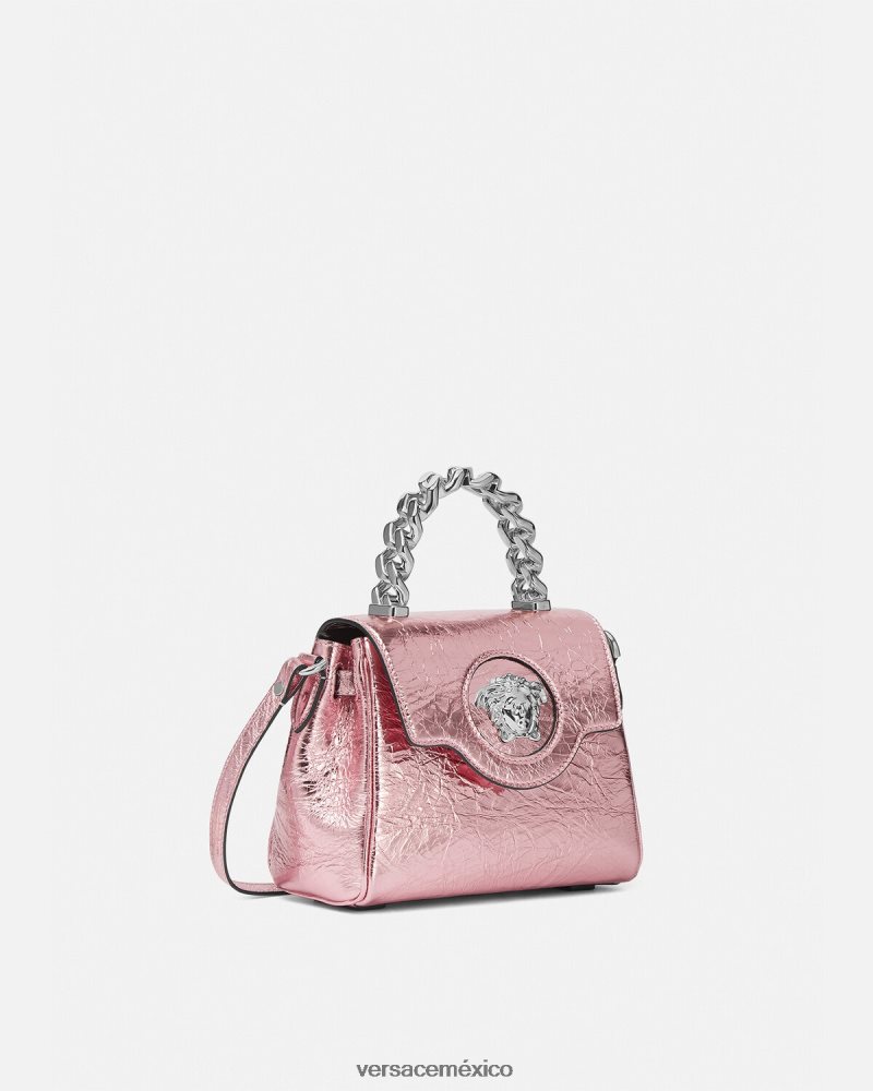 Versace bolso de mano la medusa metalizado pequeño rosa bolsas mujer 84626J303