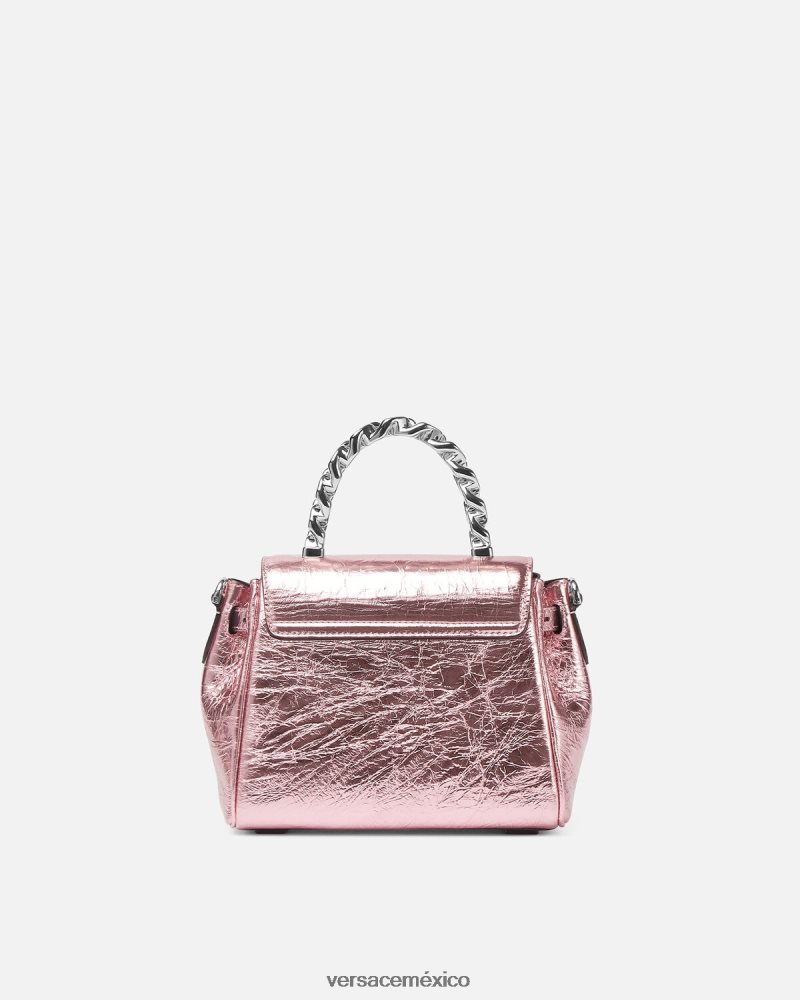 Versace bolso de mano la medusa metalizado pequeño rosa bolsas mujer 84626J303