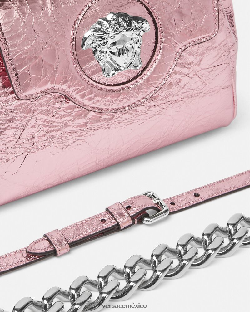 Versace bolso de mano la medusa metalizado pequeño rosa bolsas mujer 84626J303