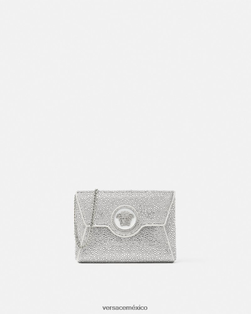 Versace bolso de mano tipo sobre con medusa y cristales blanco bolsas mujer 84626J347