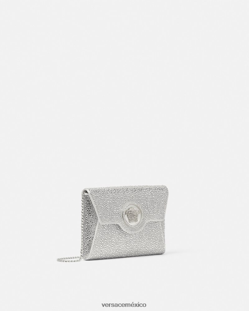 Versace bolso de mano tipo sobre con medusa y cristales blanco bolsas mujer 84626J347