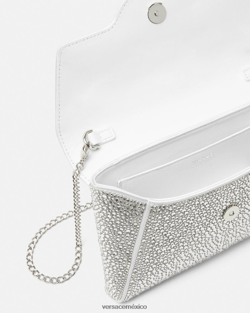 Versace bolso de mano tipo sobre con medusa y cristales blanco bolsas mujer 84626J347