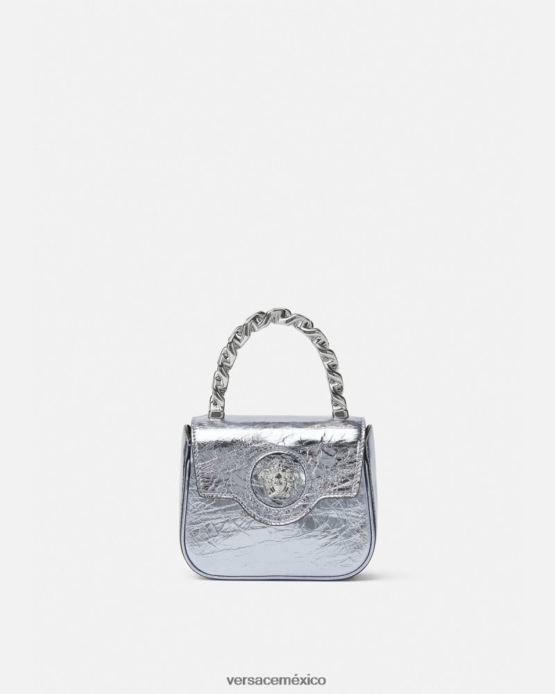 Versace bolso mini metalizado la medusa azul claro bolsas mujer 84626J302