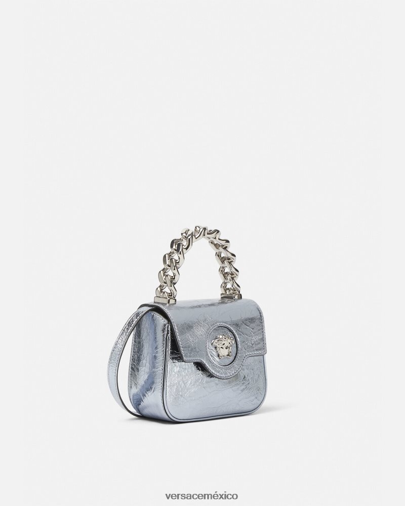 Versace bolso mini metalizado la medusa azul claro bolsas mujer 84626J302