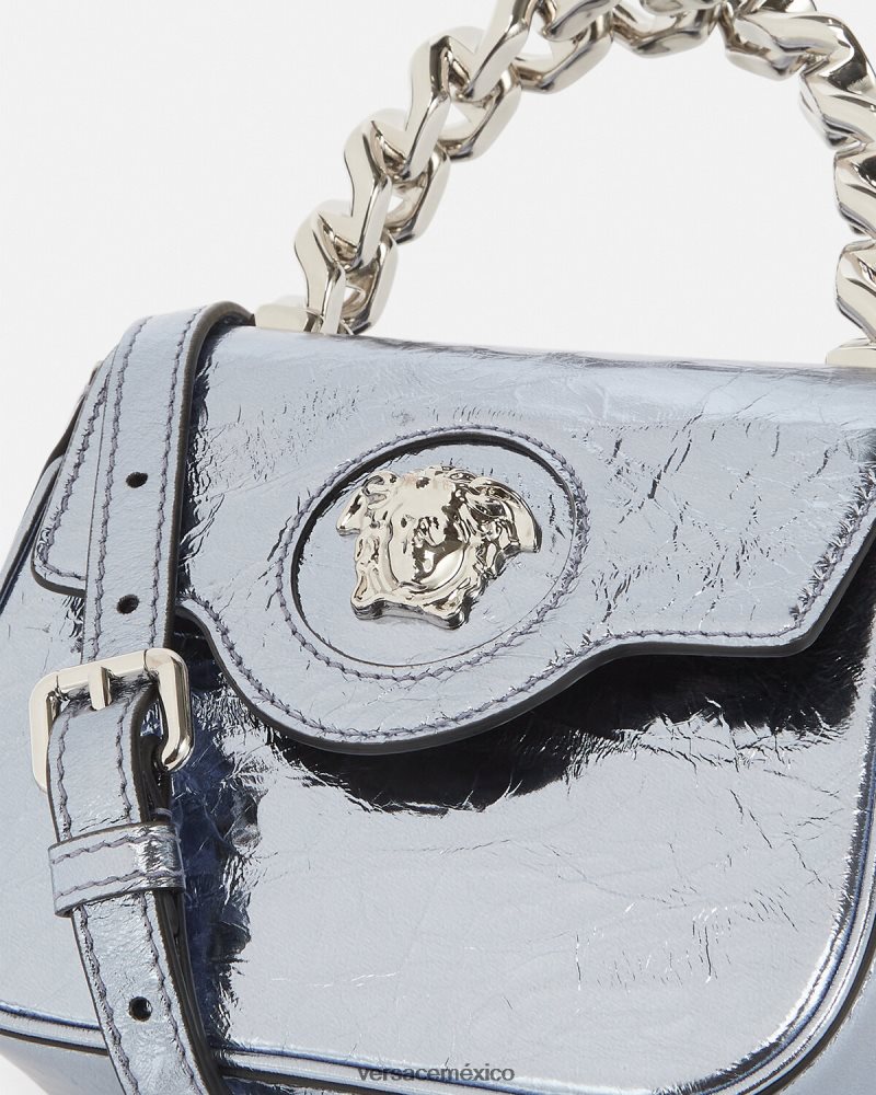 Versace bolso mini metalizado la medusa azul claro bolsas mujer 84626J302