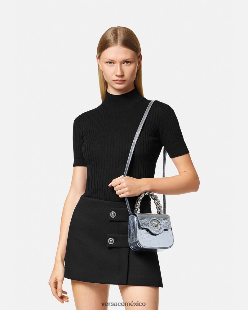 Versace bolso mini metalizado la medusa azul claro bolsas mujer 84626J302