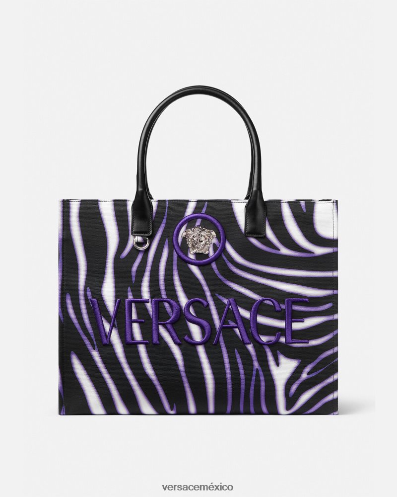 Versace bolso shopper grande con estampado de cebra estampado y violeta bolsas mujer 84626J349