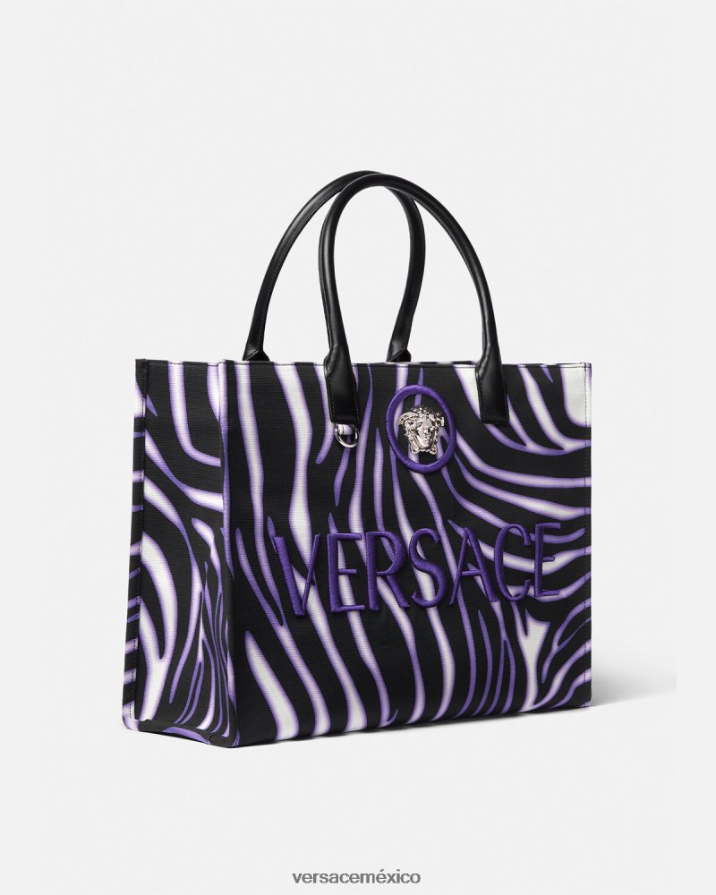 Versace bolso shopper grande con estampado de cebra estampado y violeta bolsas mujer 84626J349