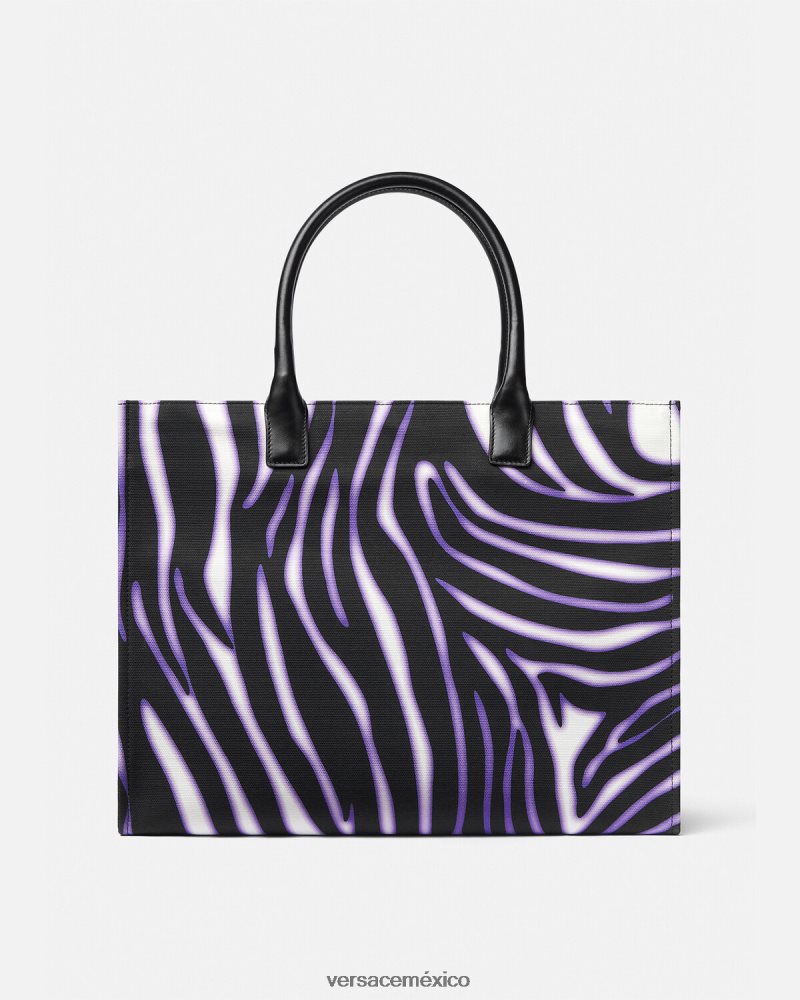 Versace bolso shopper grande con estampado de cebra estampado y violeta bolsas mujer 84626J349
