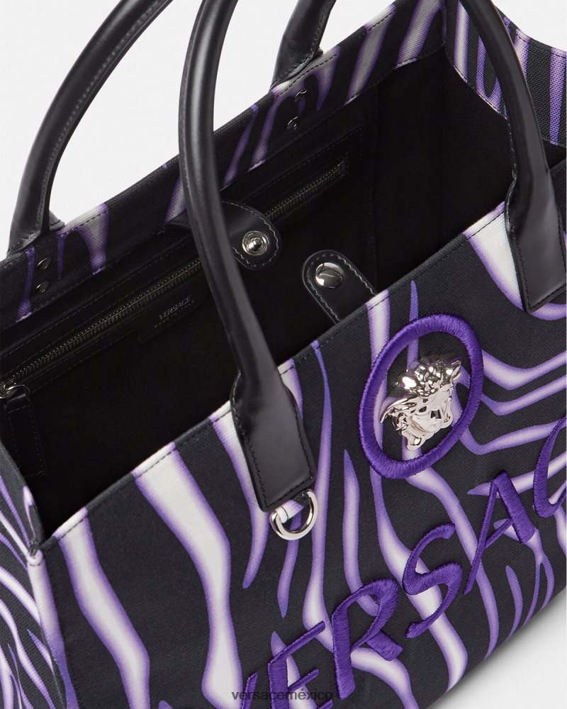 Versace bolso shopper grande con estampado de cebra estampado y violeta bolsas mujer 84626J349